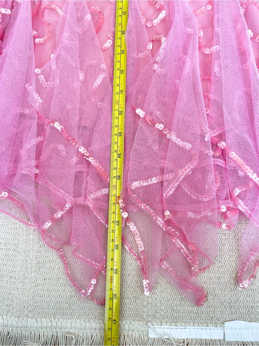 Betsey Johnson Evening Vintage Y2K Dress Size 6  Handkerchief Hem Pink Sequins - Picture 8 of 8